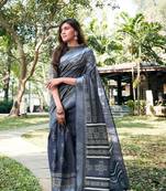 Grey printed linen saree with blouse