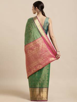 Green woven silk blend saree with blouse 2
