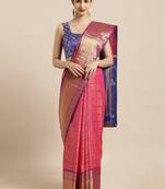 Pink woven silk blend saree with blouse