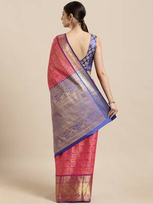 Pink woven silk blend saree with blouse 2