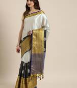 Silver Woven Silk Blend Saree With Blouse