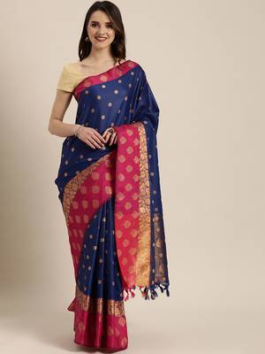 Blue woven silk blend saree with blouse 1