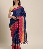 Blue woven silk blend saree with blouse