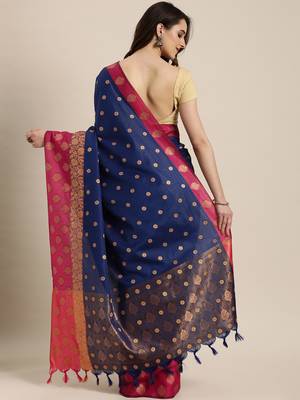 Blue woven silk blend saree with blouse 2