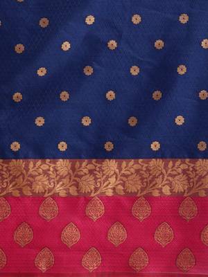 Blue woven silk blend saree with blouse 3