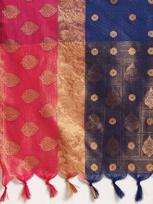 Blue woven silk blend saree with blouse 4