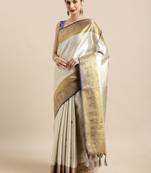 Silver Woven Silk Blend Saree With Blouse