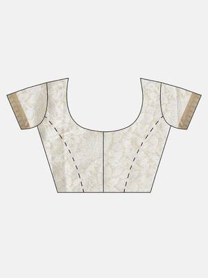Silver Woven Silk Blend Saree With Blouse 5
