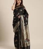 Black woven silk blend saree with blouse