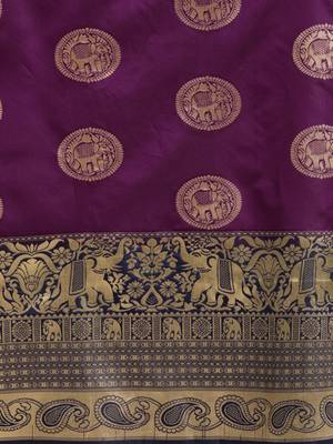 Wine Woven Silk Blend Saree With Blouse 3