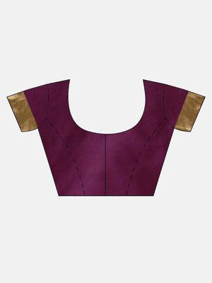 Wine Woven Silk Blend Saree With Blouse 5