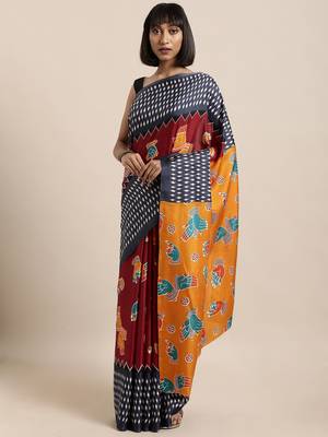 Blue woven linen saree with blouse 1