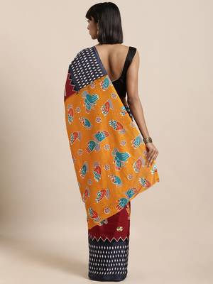 Blue woven linen saree with blouse 2