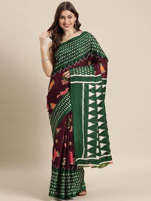 Brown woven linen saree with blouse 1