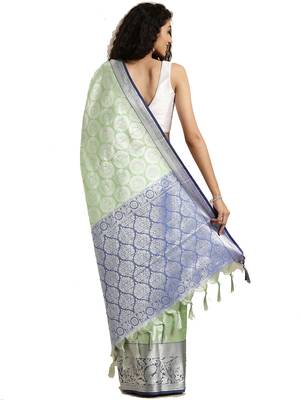 Green woven silk blend saree with blouse 2