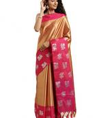 Gold Woven Silk Blend Saree With Blouse
