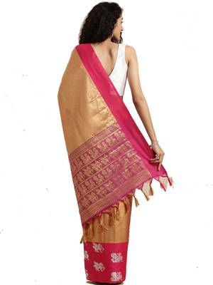 Gold Woven Silk Blend Saree With Blouse 2