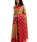 Gold Woven Silk Blend Saree With Blouse