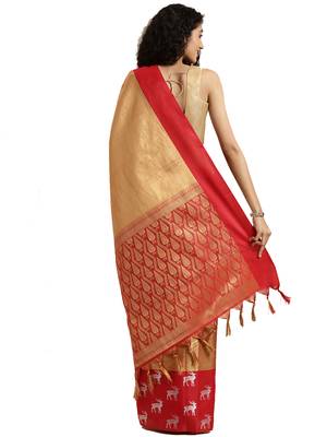 Gold Woven Silk Blend Saree With Blouse 2