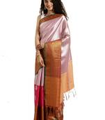 Silver woven silk blend saree with blouse