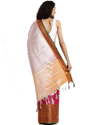 Silver woven silk blend saree with blouse 2