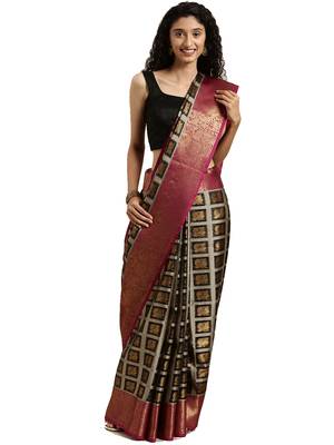 Black Woven Tissue Saree With Blouse 1
