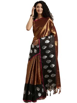 Copper woven tissue saree with blouse 1