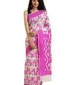 White Woven Cotton Silk Saree With Blouse