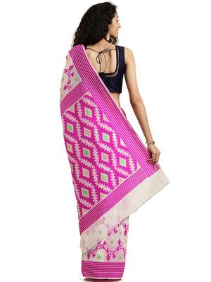 White Woven Cotton Silk Saree With Blouse 2
