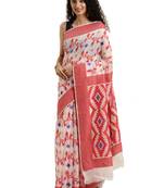 White Woven Cotton Silk Saree With Blouse