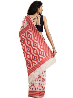 White Woven Cotton Silk Saree With Blouse 2