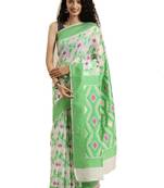 White Woven Cotton Silk Saree With Blouse
