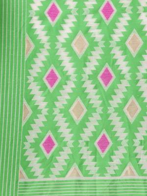 White Woven Cotton Silk Saree With Blouse 4