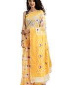 White Woven Cotton Silk Saree With Blouse