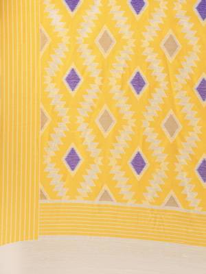 White Woven Cotton Silk Saree With Blouse 4