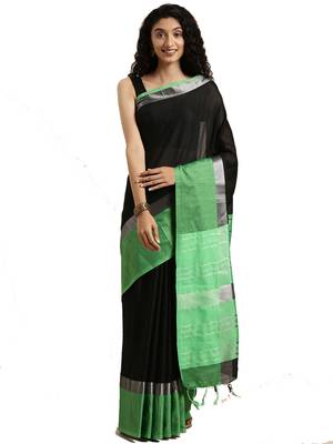 Black woven linen saree with blouse 1