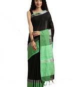 Black woven linen saree with blouse