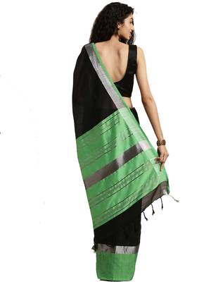 Black woven linen saree with blouse 2