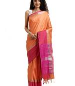 Orange woven linen saree with blouse
