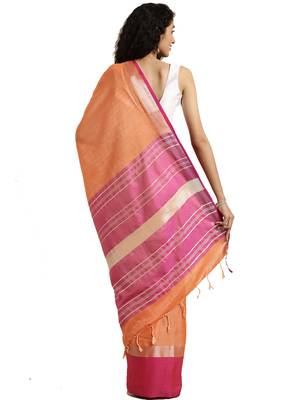 Orange woven linen saree with blouse 2