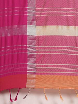 Orange woven linen saree with blouse 4