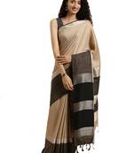 Brown woven linen saree with blouse