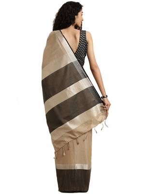Brown woven linen saree with blouse 2