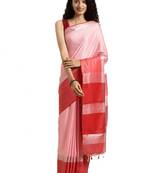 Peach woven linen saree with blouse