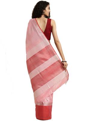 Peach woven linen saree with blouse 2