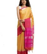 Mustard woven linen saree with blouse