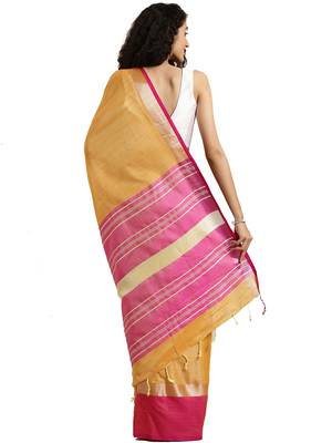 Mustard woven linen saree with blouse 2
