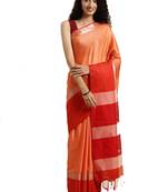 Orange woven linen saree with blouse