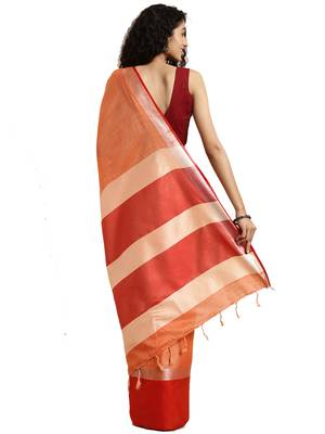 Orange woven linen saree with blouse 2