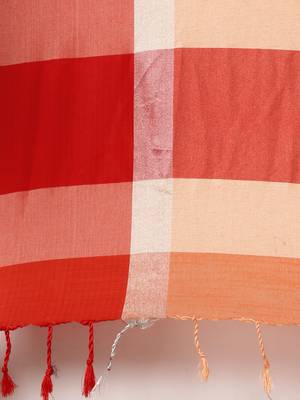 Orange woven linen saree with blouse 4